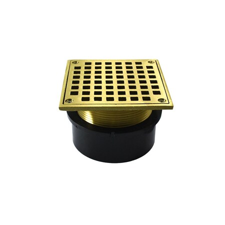 Jones Stephens 4in. ABS Hub Fit Drain Base with 3-1/2in. Metal Spud and 5in. Polished Brass Strainer D53065